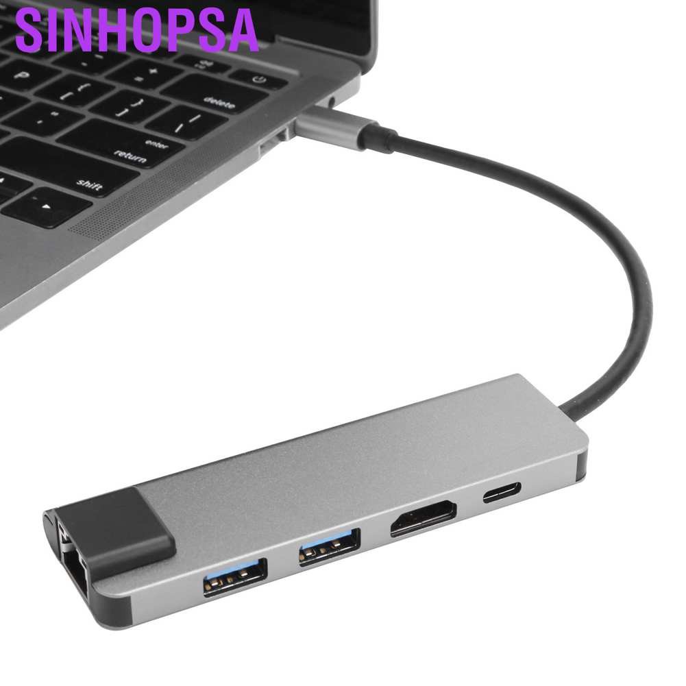 Sinhopsa 5 In 1 USB-C Hub 4K HDMI Type-C to PD RJ45 USB3.0 Adapter for iOS Samsung