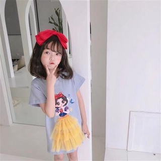 Đầm Thun Tay Lửng Dáng Dài Phối Lưới In Hình Công Chúa Elsa Phong Cách Phương Tây Thời Trang Mùa Hè Cho Bé Gái