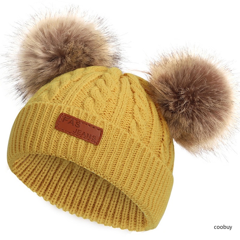 Mũ trùm đầu giữ ấm mùa đông đính bóng lông dễ thương cho bé