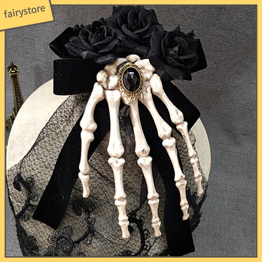 Kẹp Tóc Hình Bàn Tay Xương Hoa Hồng Bằng Vải Chống Trượt Hóa Trang Halloween