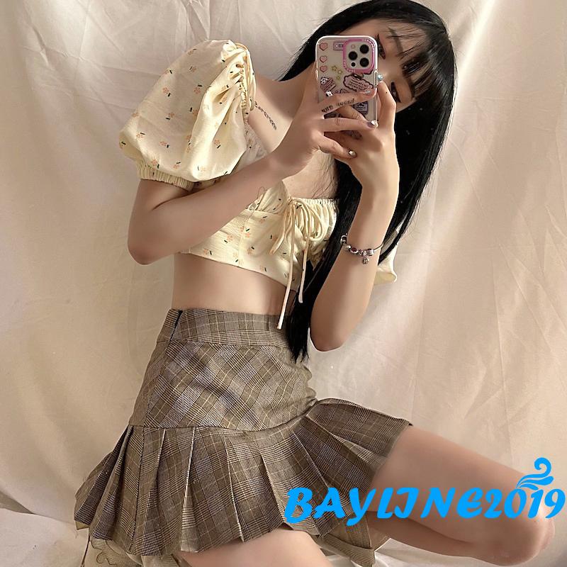 Áo croptop trễ vai tay phồng ngắn in họa tiết hoa thời trang mùa hè cho nữ