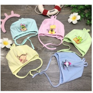 Mũ vải cotton có dây buộc cho bé sơ sinh