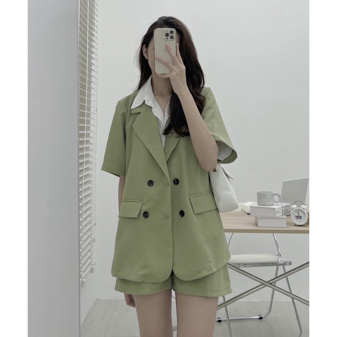 [HÀNG SẴN]SET ÁO BLAZER VẠT TRÒN MIX SOOC STYLE ULZZANG CỰC XINH