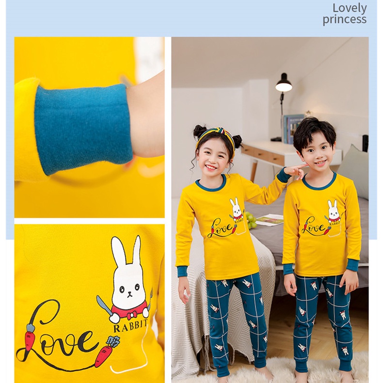 Bộ Đồ Ngủ Cotton Tay Dài 100-160cm Thời Trang Xuân Thu Cho Bé