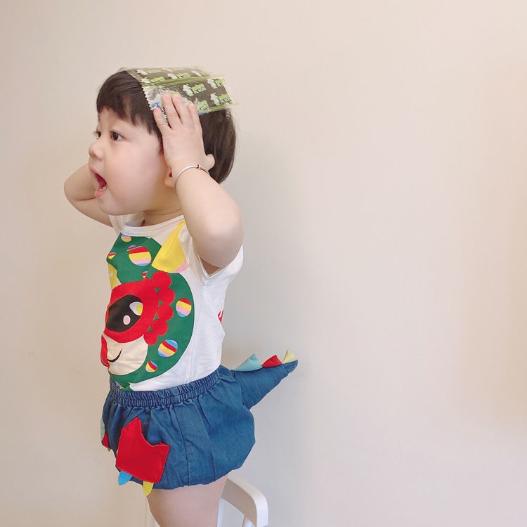 Quần Jeans Ngắn In Hình Khủng Long Hoạt Hình Dành Cho Trẻ Em