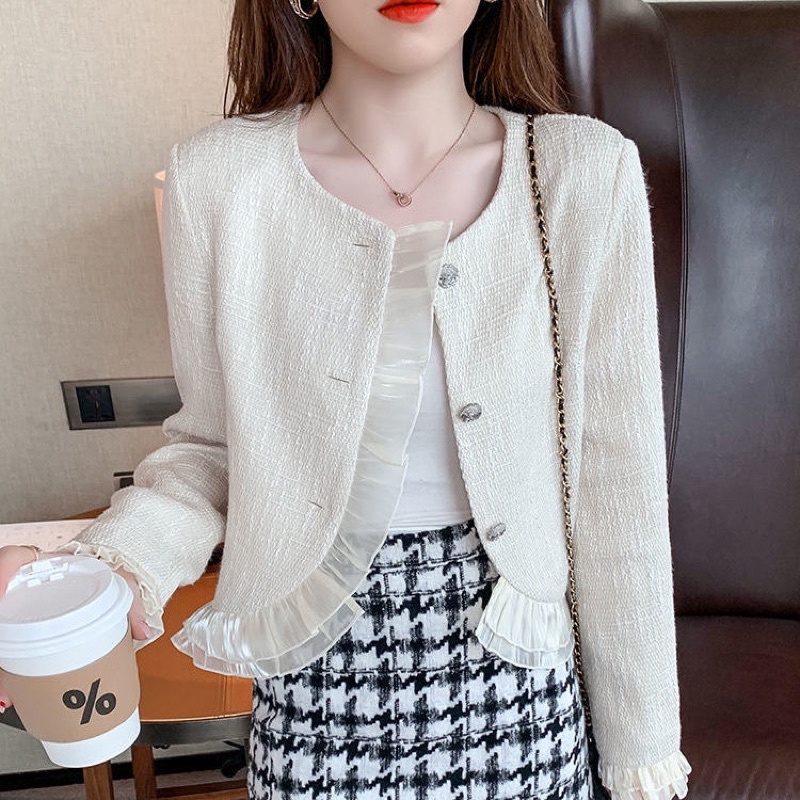 Áo khoác dạ tweed viền ren phong cách tiểu thư