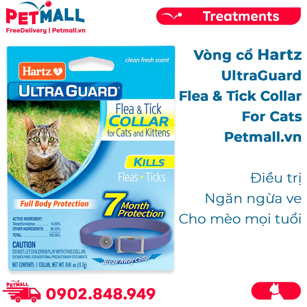 Vòng cổ Hartz UltraGuard Flea & Tick Collar for Cats - Ngăn ngừa ve cho mèo mọi lứa tuổi Petmall