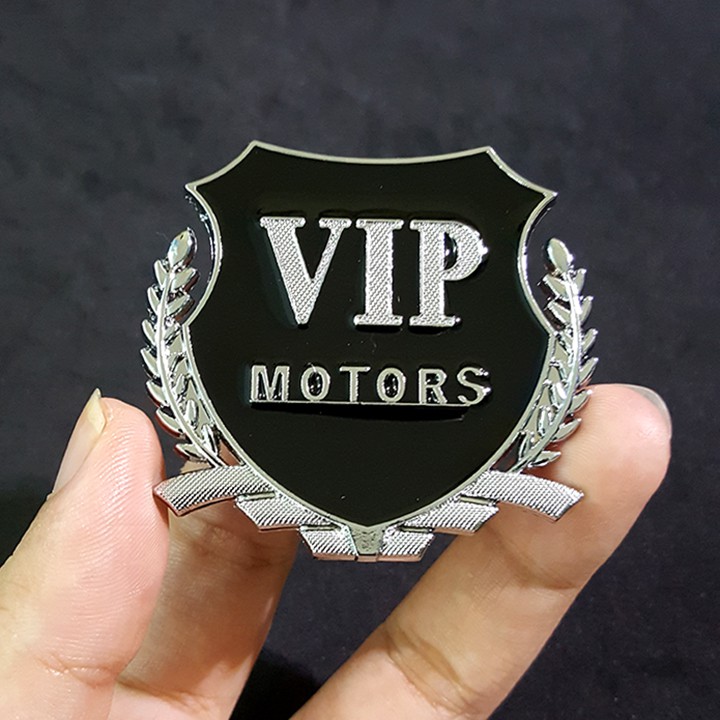 Bộ 2 miếng dán logo kim loại chữ VIP MOTOR bông lúa