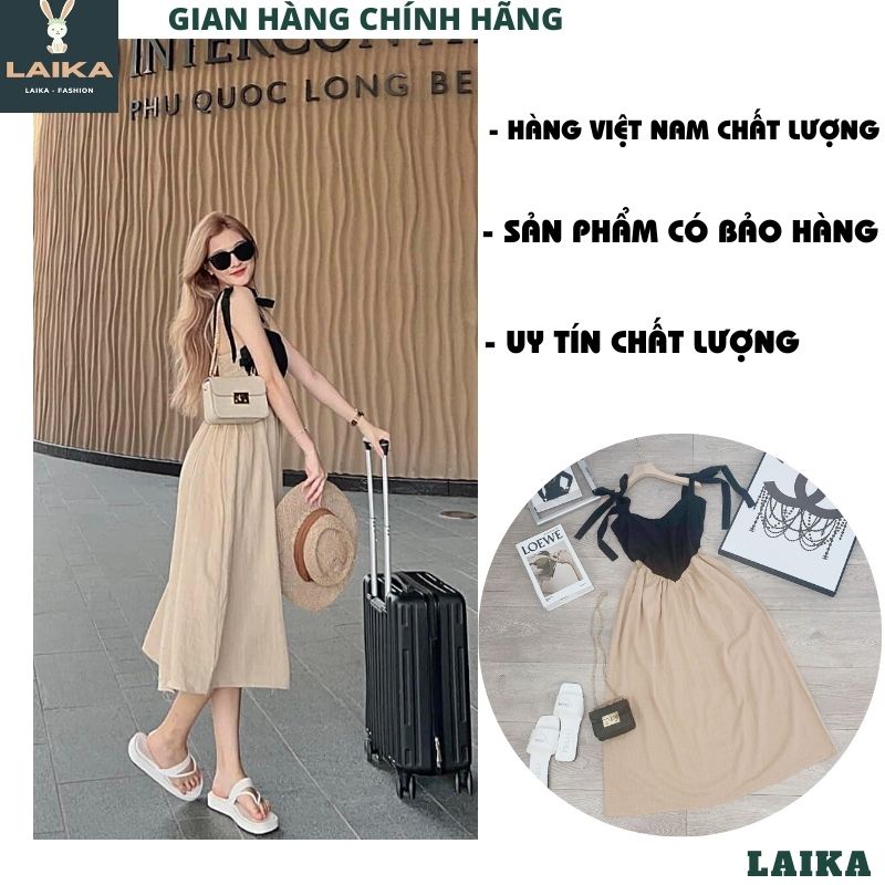 Đầm Maxi 2 Dây Dáng Dài FANO, Váy Hai Dây Nữ Ngực Trái Tim Lưng Chun Đũi Phối Màu - LAIKA