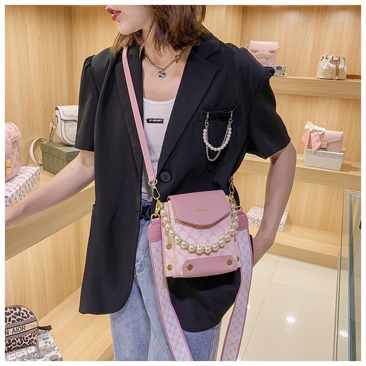 Túi đeo chéo nữ đựng điện thoại phối dây ngọc cao cấp đẹp đi chơi thời trang hàn quốc DC432