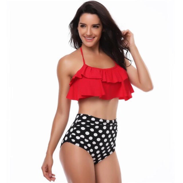 Đồ bơi/ Bikini Tropical Cạp Cao Hai Mảnh Hàng Quảng Châu