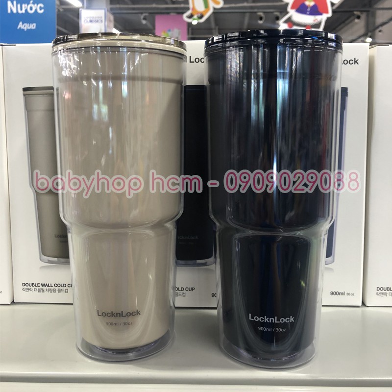 Ly nước nhựa 2 lớp Lock&Lock Double Wall Cold Cup 900ml HAP502 gồm 2 màu be, navy - BABYHOPSG