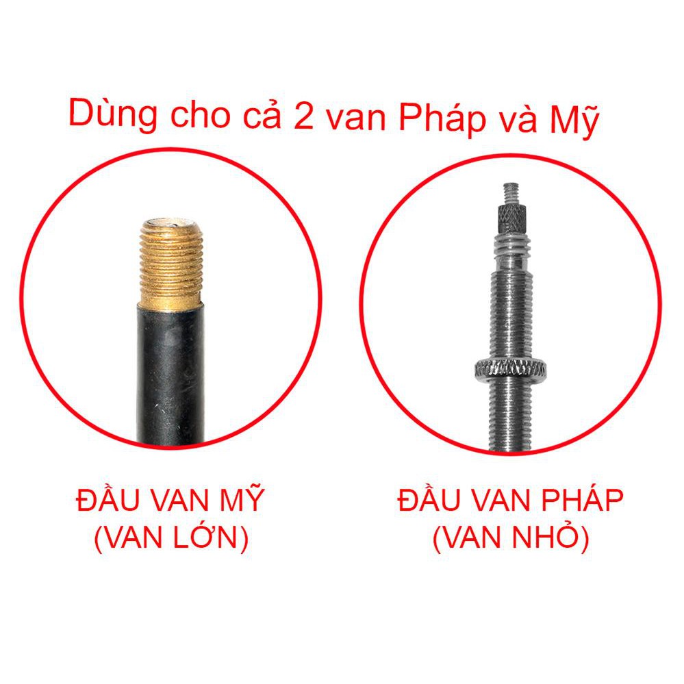 Combo 2 đầu bơm đôi cho xe đạp, xe máy phù hợp với van kiểu Pháp và Mỹ
