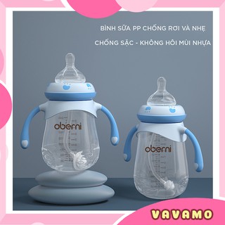 Bình sữa em bé oberni chống đầy hơi cổ rộng có tay cầm cao cấp 240ml DS06
