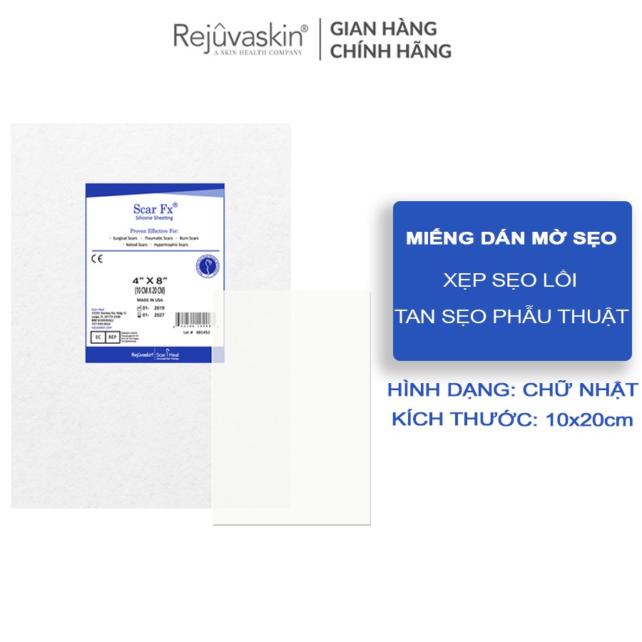 Miếng Dán Xẹp Sẹo Lồi / Phì Đại REJUVASKIN Scar FX 10x20cm