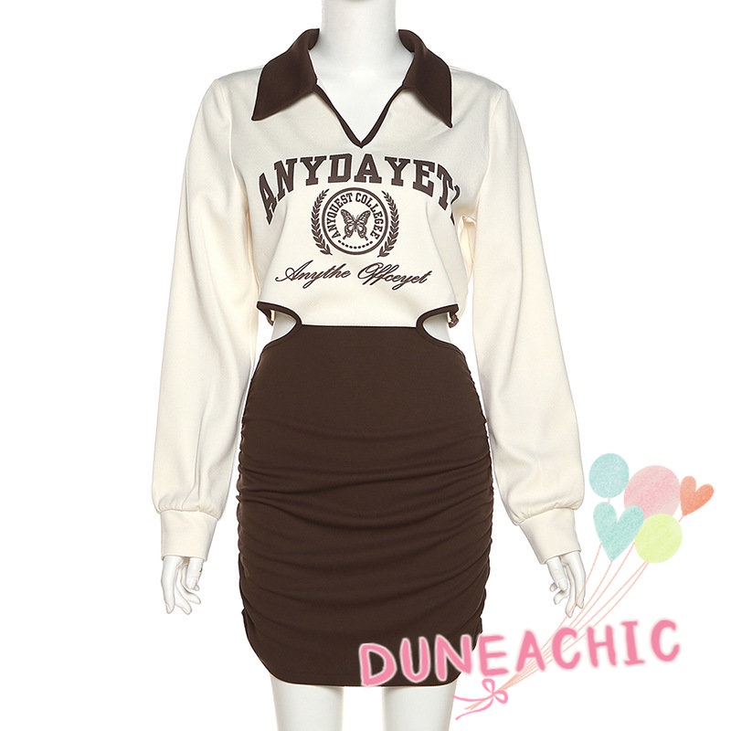 DUNEA Đầm Dài Tay In Chữ Xinh Xắn Dành Cho Nữ