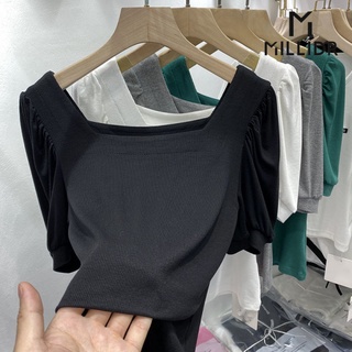 Sexy square collar short-sleeved T-shirt for women 2022 summer new Korean style solid color base shirt top