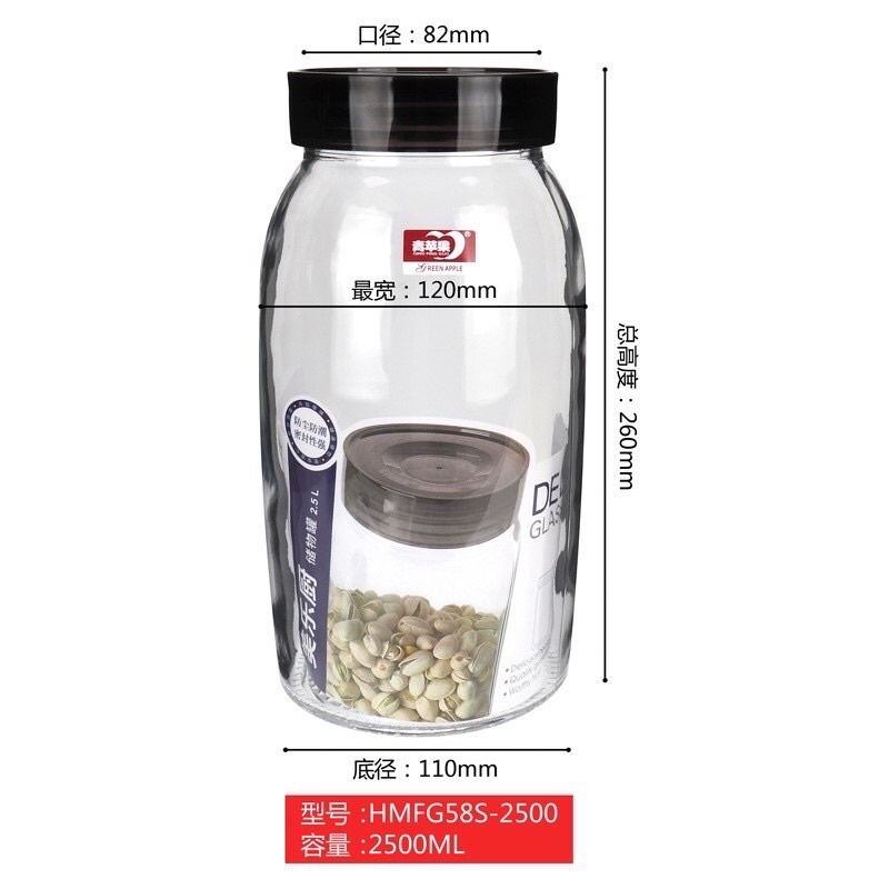 Hũ, lọ thủy tinh nắp nhựa đựng thực phẩm Deli Glassware 2500ml