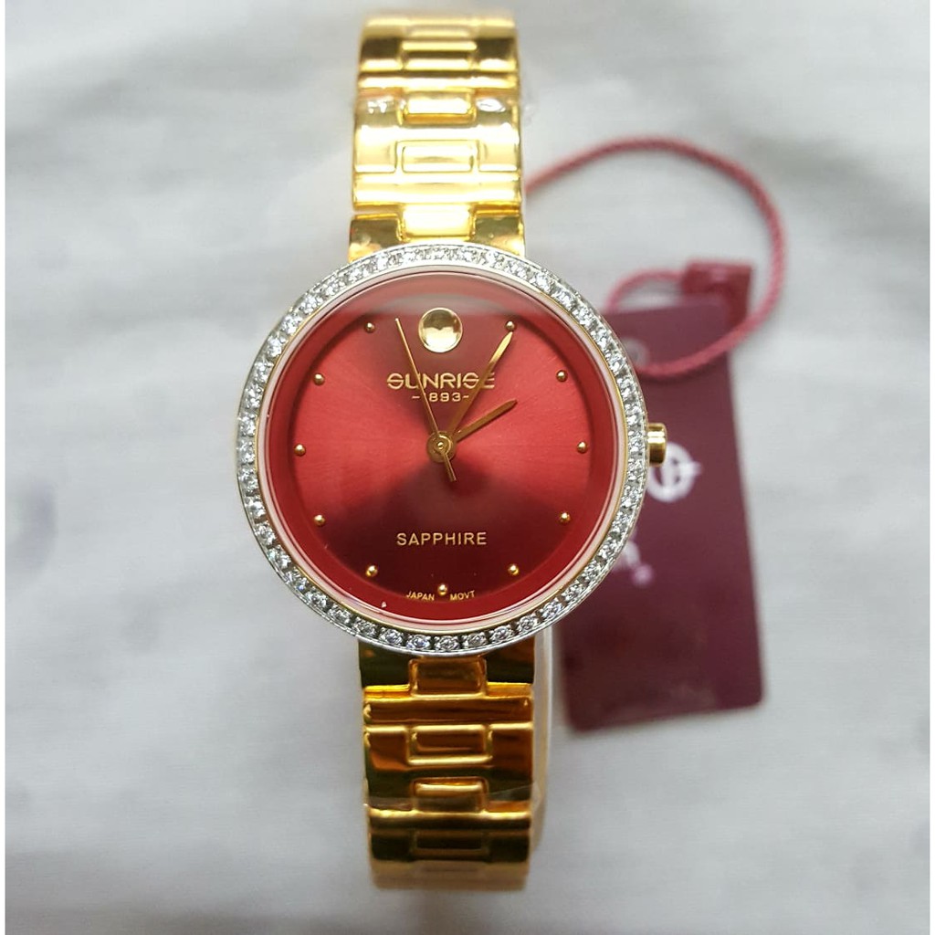 Đồng hồ Sunrise Nữ L9949AA-G-DD kính saphire chống trầy, Mặt đính đá Swa kết hợp dây