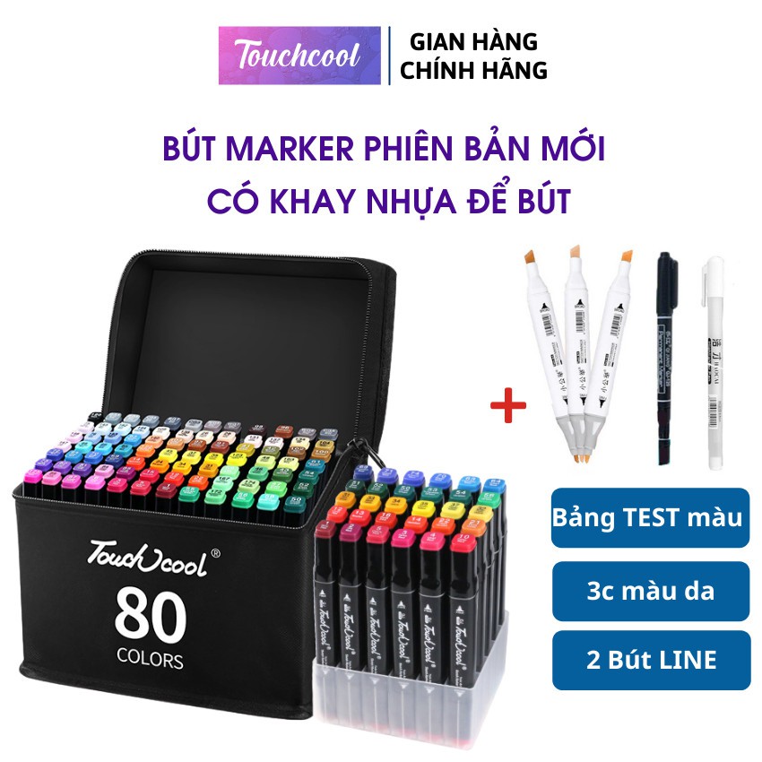 Bút màu marker Touchcool chuyên nghiệp kèm túi vải, bộ 30/60/80 màu vẽ anime