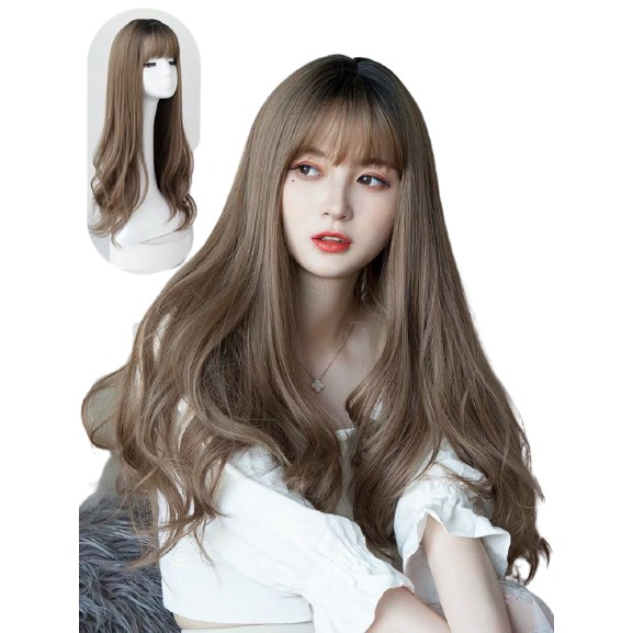 Tóc Giả Nữ Nguyên Đầu  Xoăn Dài Nữ Tính Kiểu Dáng Hàn Quốc Tặng Lưới Đội