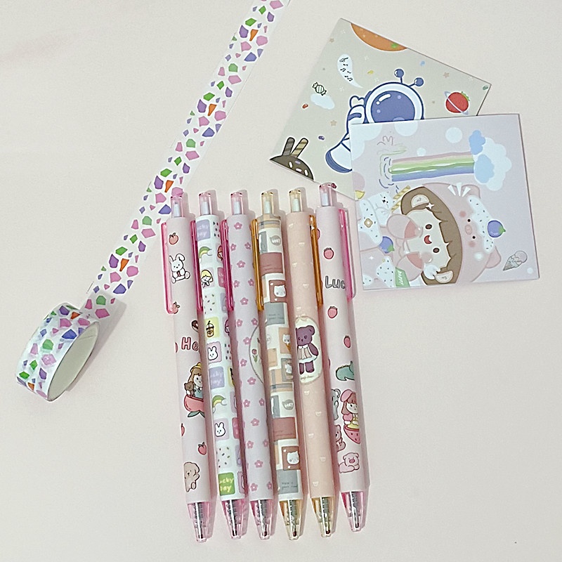 Set 6 bút gel RUIXIANG ngòi 0.5mm họa tiết hoạt hình xinh xắn