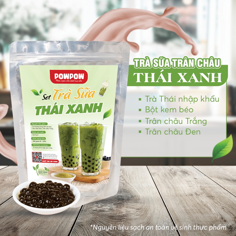 Set nguyên liệu pha trà sữa trân châu tự nấu Phúc Long Thái Xanh Thái Đỏ POWPOW nấu được 15 - 20 ly