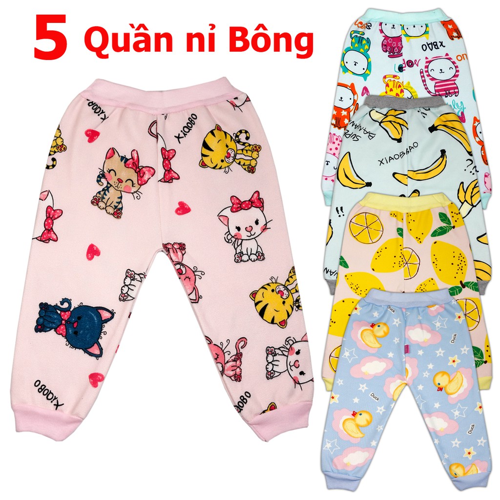 COMBO 5 Quần nỉ bông mùa thu đông  cực đẹp cho bé gái  2-16 kg _QNB, quần nỉ bông cho bé  - 5QNBBG