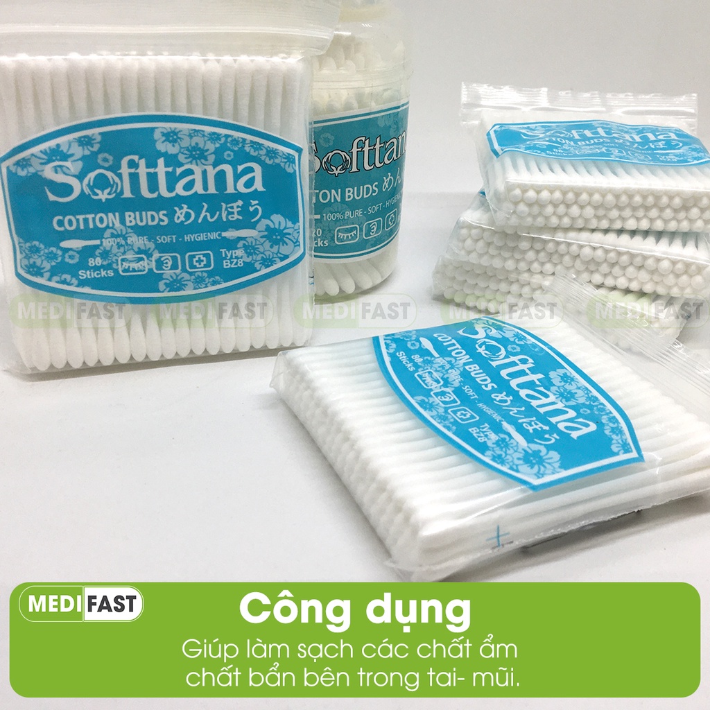 Tăm bông cho bé, người lớn - giúp vệ sinh tai, mũi hoặc sau khi tắm, từ bông tự nhiên - bông ngoáy tai SOFTTANA