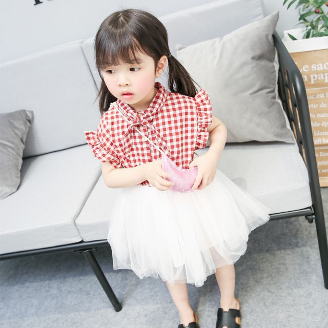 Váy thủy thủ sọc caro phối voan trắng kèm túi J42