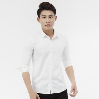 Áo sơ mi nam dài tay vải lụa trơn màu trắng