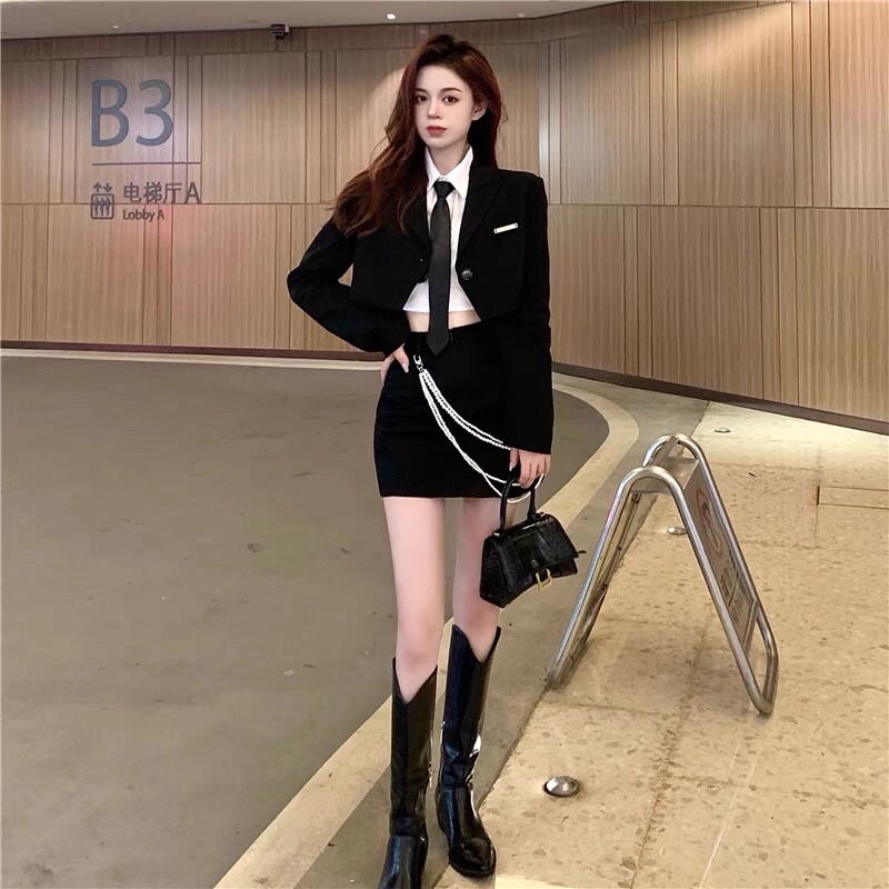 (SẴN) TKLIHN Set váy VEST ulzzang áo khoác BLAZER croptop + chân váy body phong cách văn phòng FASHION 2021 KÈM ẢNH THẬT | WebRaoVat - webraovat.net.vn