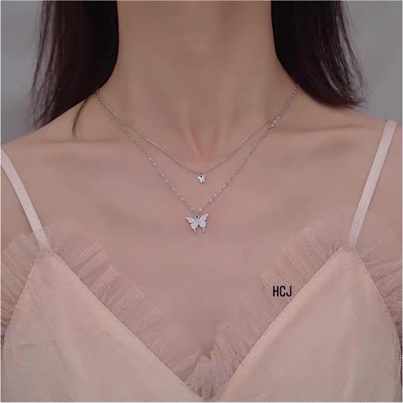 Dây chuyền nữ bạc thật hình bướm đôi đính đá đẹp mắt thanh lịch - Kho sỉ bạc Nhất Linh