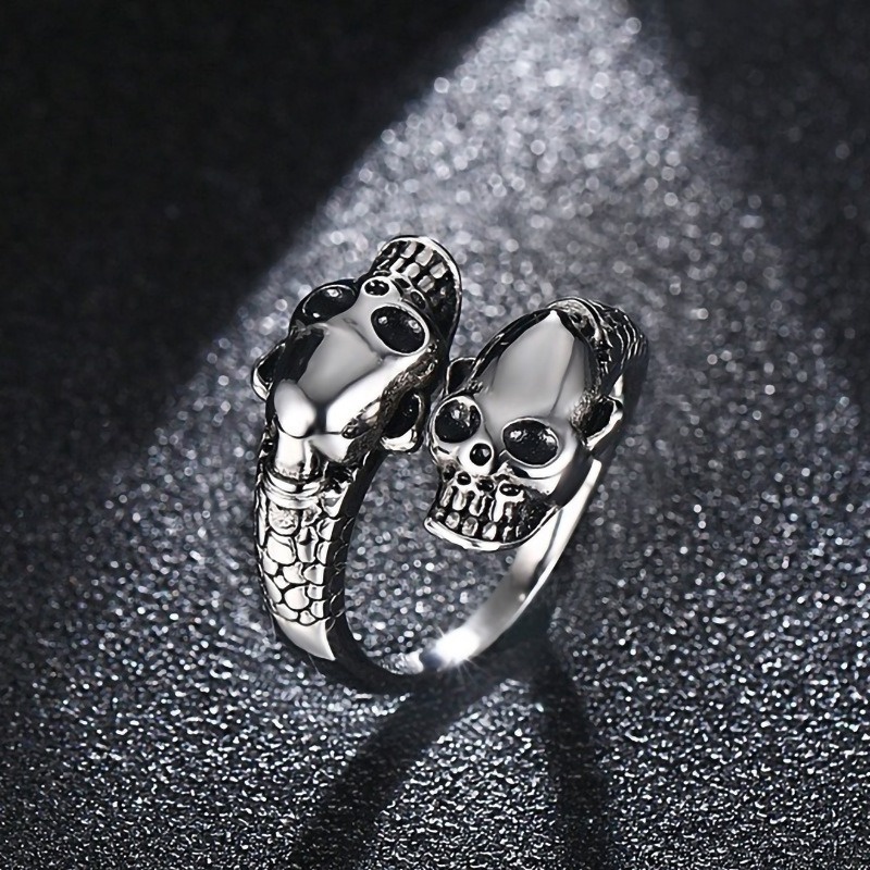 Nhẫn Hình Đầu Lâu Bằng Thép Không Gỉ Có Thể Điều Chỉnh Phong Cách Gothic