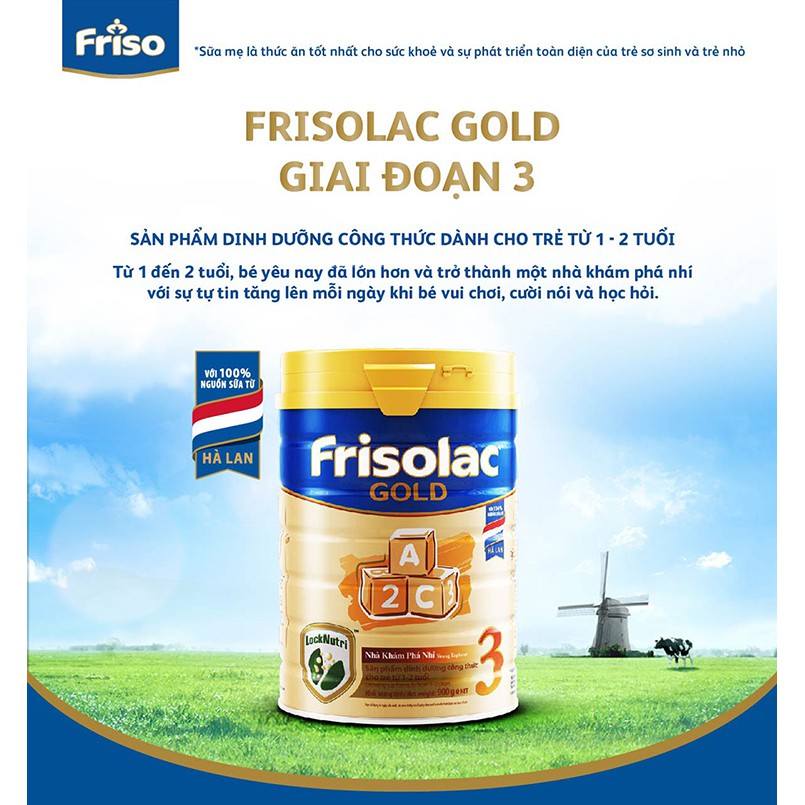 TẶNG 1 HỘP NHỰA BIOZONE 2.5L - Combo 2 Lon Sữa bột frisolac gold 3 900g ( cho bé 1- 2 TUỔI )
