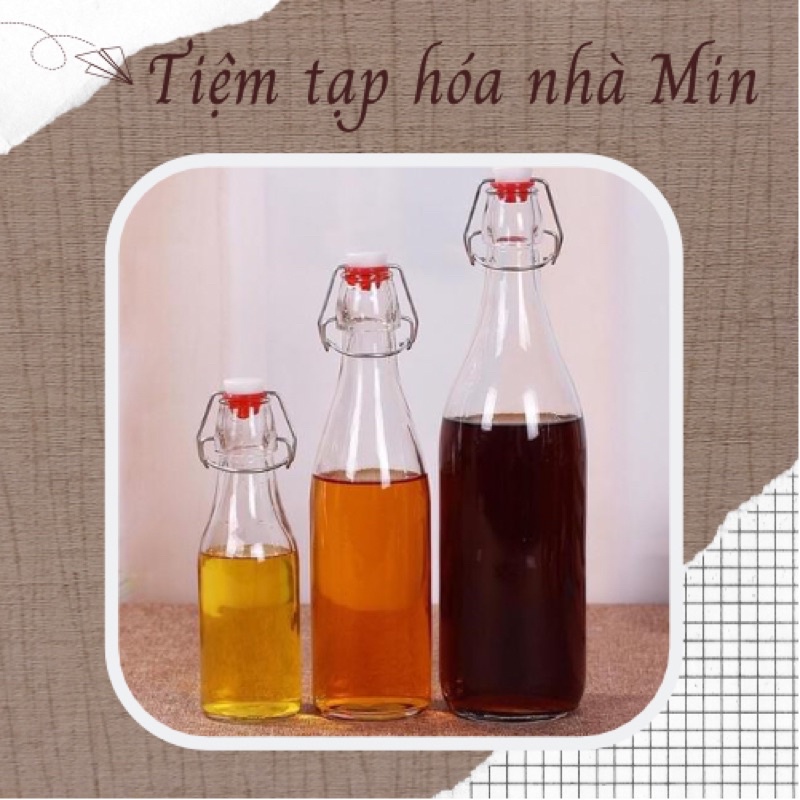 Chai thủy tinh nắp gài màu trắng đựng nước ép hoa quả, f2 kombucha, water kefir.