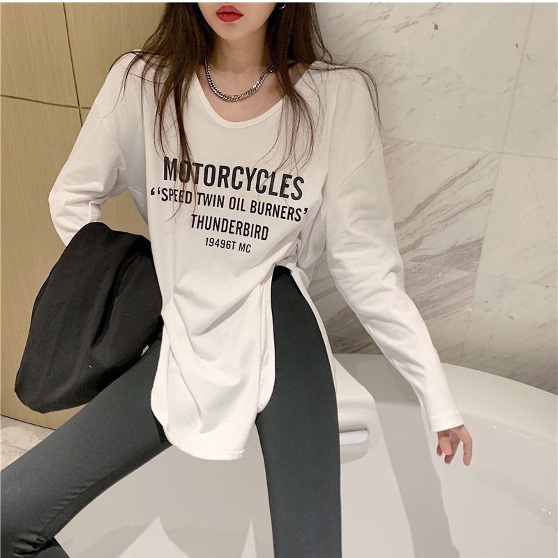 Áo Thun Nữ Dài Tay Cổ Chữ U Xẻ Tà Thời Trang Mùa Thu Mới