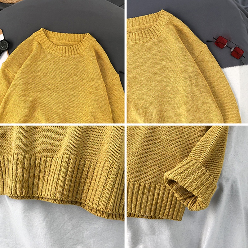 Áo sweater IELGY dáng rộng cổ tròn màu trơn thời trang Nhật cá tính cho nam