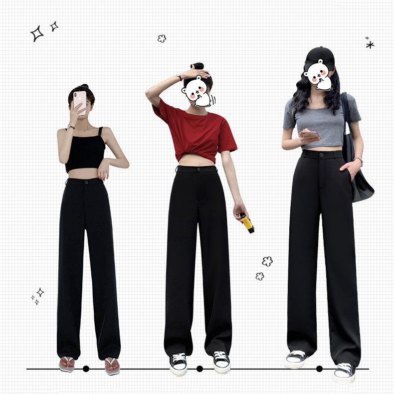 Quần ống rộng nữ lưng cao màu đen chất mềm mịn vải tuyết mưa trơn - Quần ống suông thể thao nữ mặc đi học sinh - công sở | BigBuy360 - bigbuy360.vn