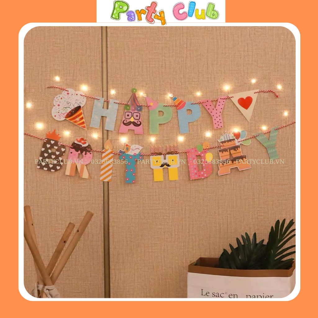 Dây treo chữ Happy Birth Day trang trí sinh nhật hình ria mép