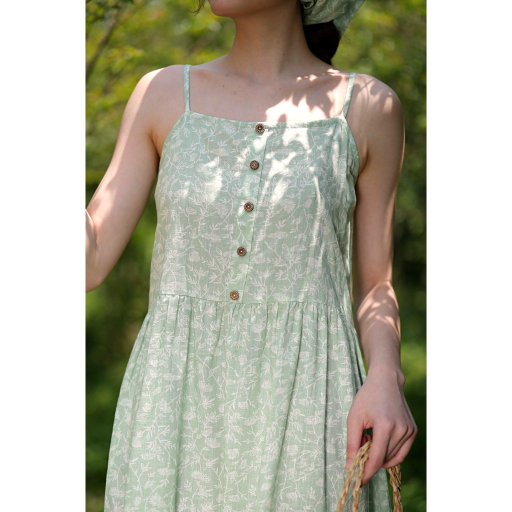 Váy hai dây hoa xanh