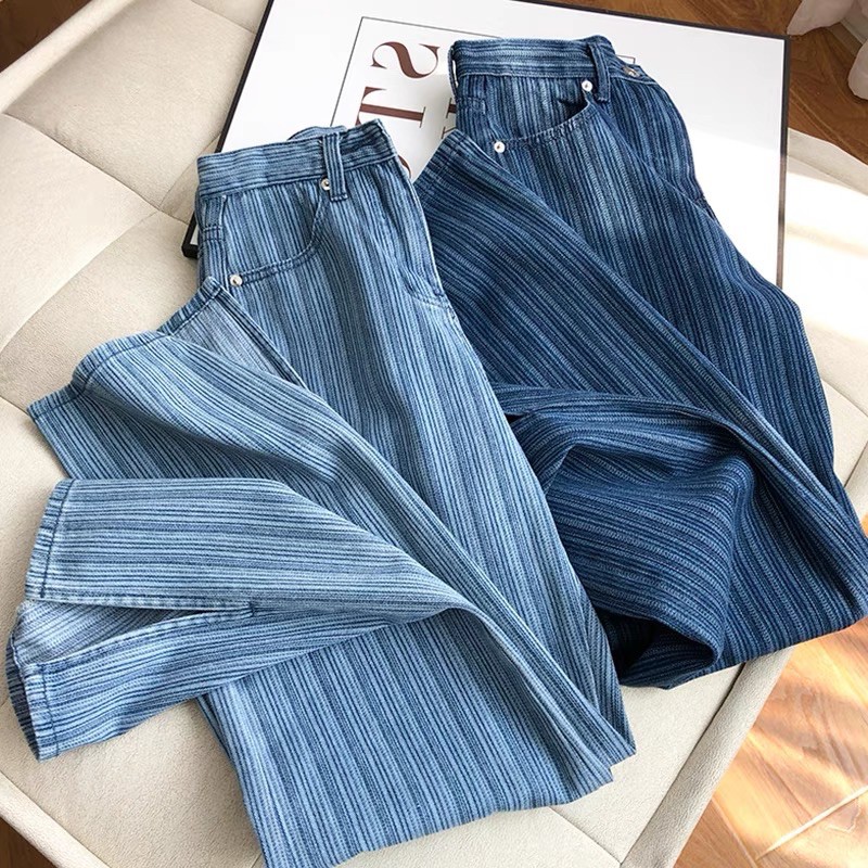 Quần bò dài hoạ tiết sọc hack chân siêu dài HOT TREND 2022 💓 Double Studio