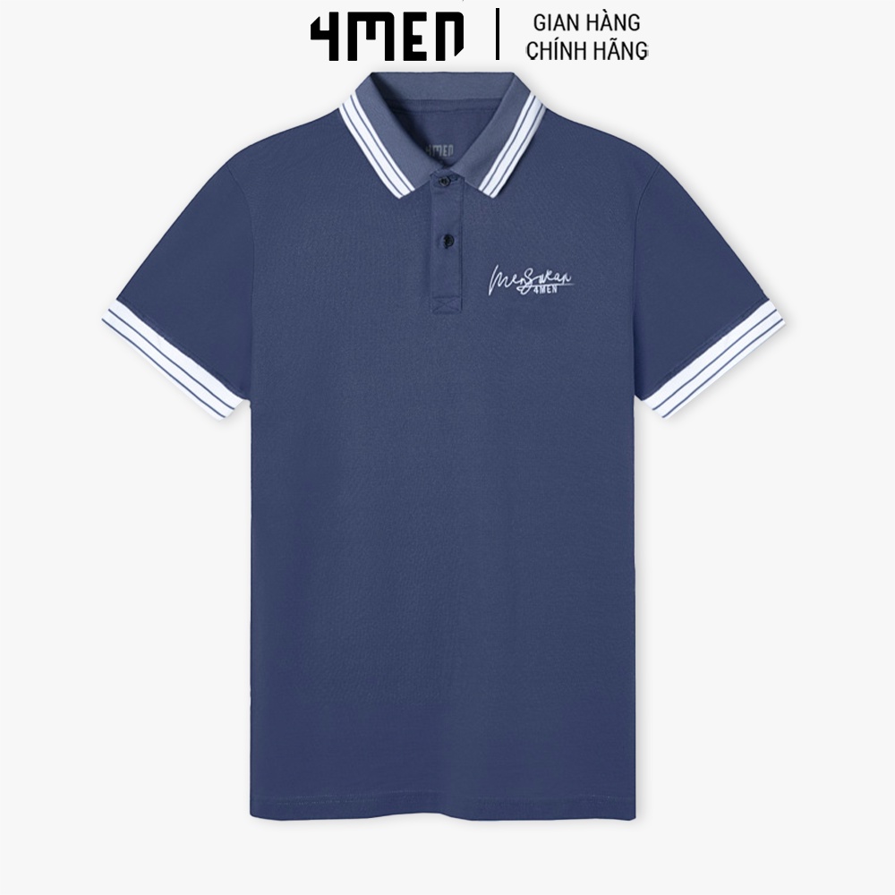 Áo polo nam đẹp 4MEN PO057 thêu ngực, form regular, ngắn tay, vải thun cá sấu cotton cao cấp co giãn