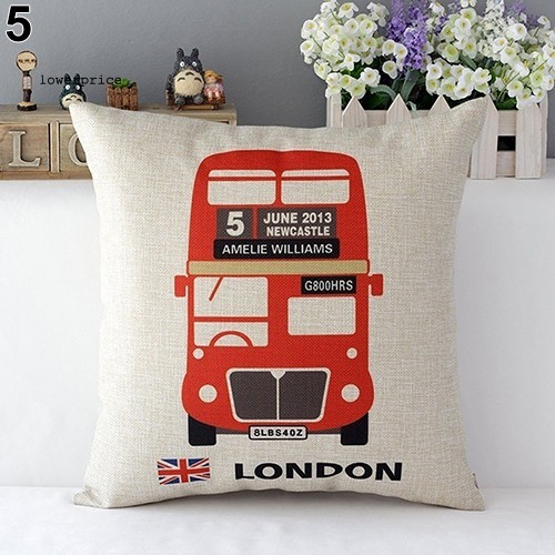 LP_London Characters Flag Bus Linen Cushion Throw Pillow Cover Case Pillowcase