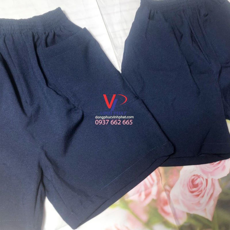 Quần đùi bé trai, short màu xanh đi học, đồng phục học sinh tiểu học, lưng chun, size từ 20kg đến 75kg - Hình thật
