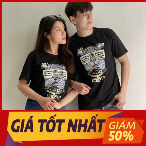 Áo Thun Đôi Nam Nữ Phối Hình In Ngộ Ngĩnh chú cún