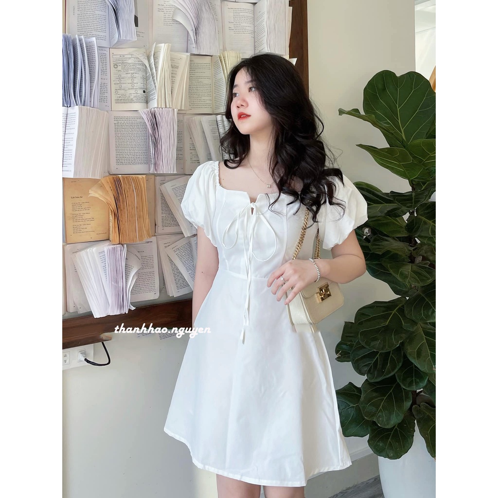 (Có Video/Sẵn) Nabi Dress_Đầm Nữ Váy Nữ Váy Trắng Đầm Trắng Đầm Trễ Vai Thắt Yếm Cột Nơ (Ảnh thật ở cuối) | BigBuy360 - bigbuy360.vn