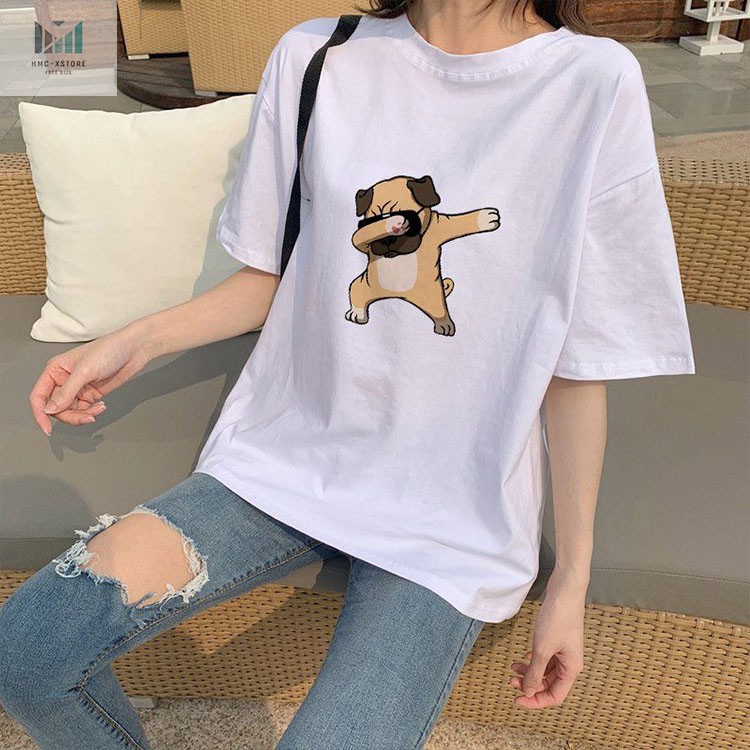 Áo Thun Tay Lỡ Áo Phông Tay Lỡ Unisex Form Rộng In Hình Chó PUG