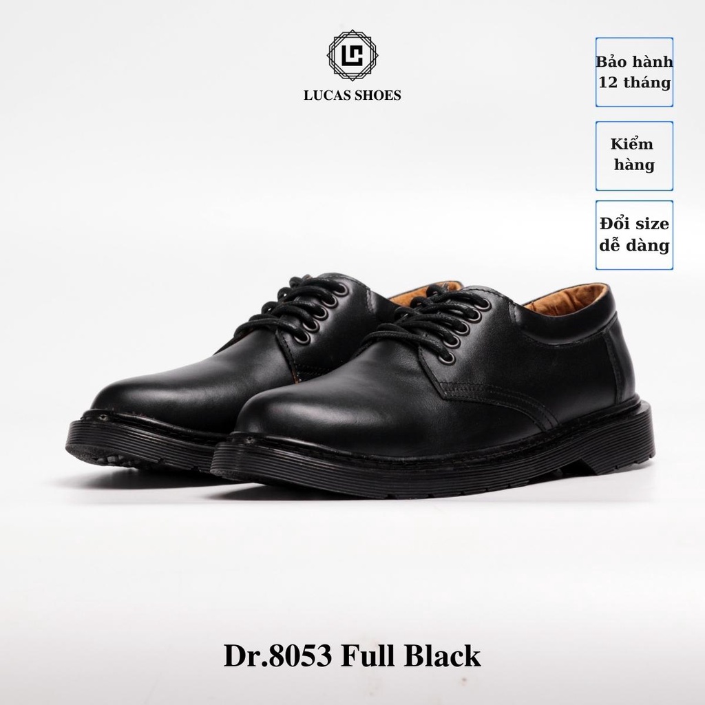 Giày tây nam, giày da Dr.8053 FULL BLACK da bò Nappa, Lucas Shoes bảo hành 1 năm