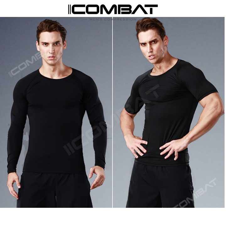 iiCOMBAT Áo Thể Thao Nam Tập Gym Cao Cấp Vải Coolmax Full đen - Áo Fitness Coat nam thoáng mát nhanh khô